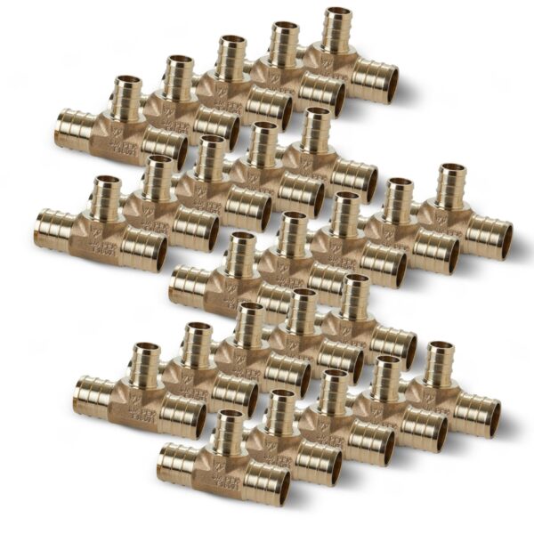 3/4" x 3/4" x 1/2" Brass PEX Reducing Tee, 25 Pack