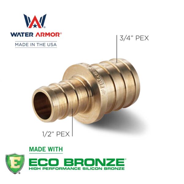 3/4" x 1/2" Brass PEX Reducing Coupling Eco Bronze