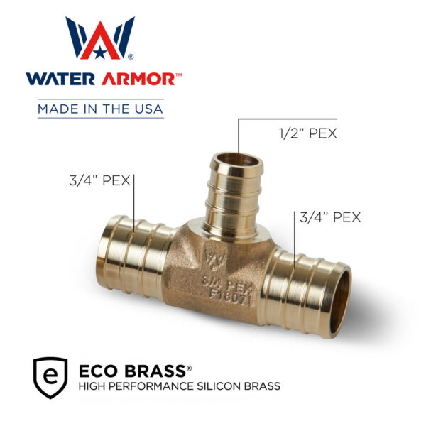 3/4" x 1/2" PEX Brass Tee Eco Brass