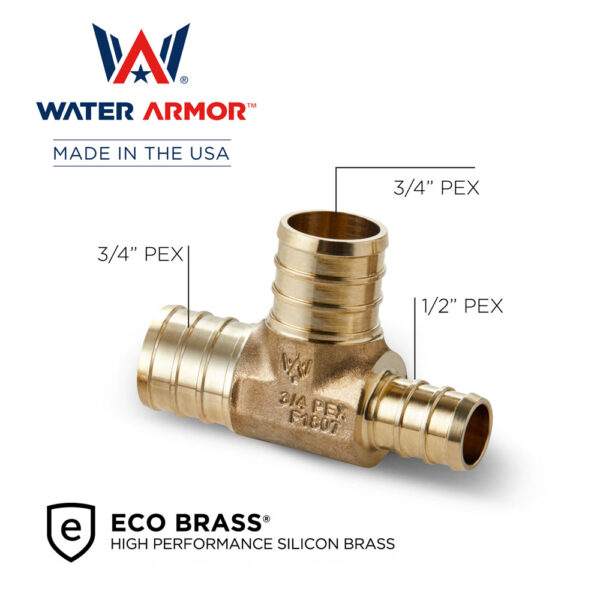 3/4" x 1/2" x 3/4" Brass PEX Tee Eco Brass