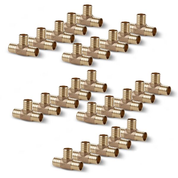 1" x 1" Brass PEX Tee, 25 Pack